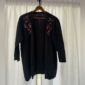 Karen Scott Gray Cardigan with Embroidered Flowers